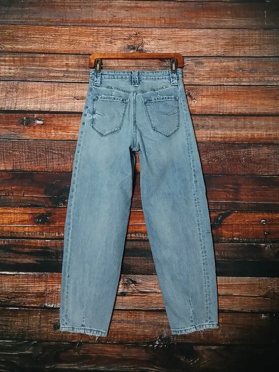 Kancan Jeans 3 25 Cecilia High Rise Slim Barrel Distressed Blue Denim Stretch - Picture 3 of 8